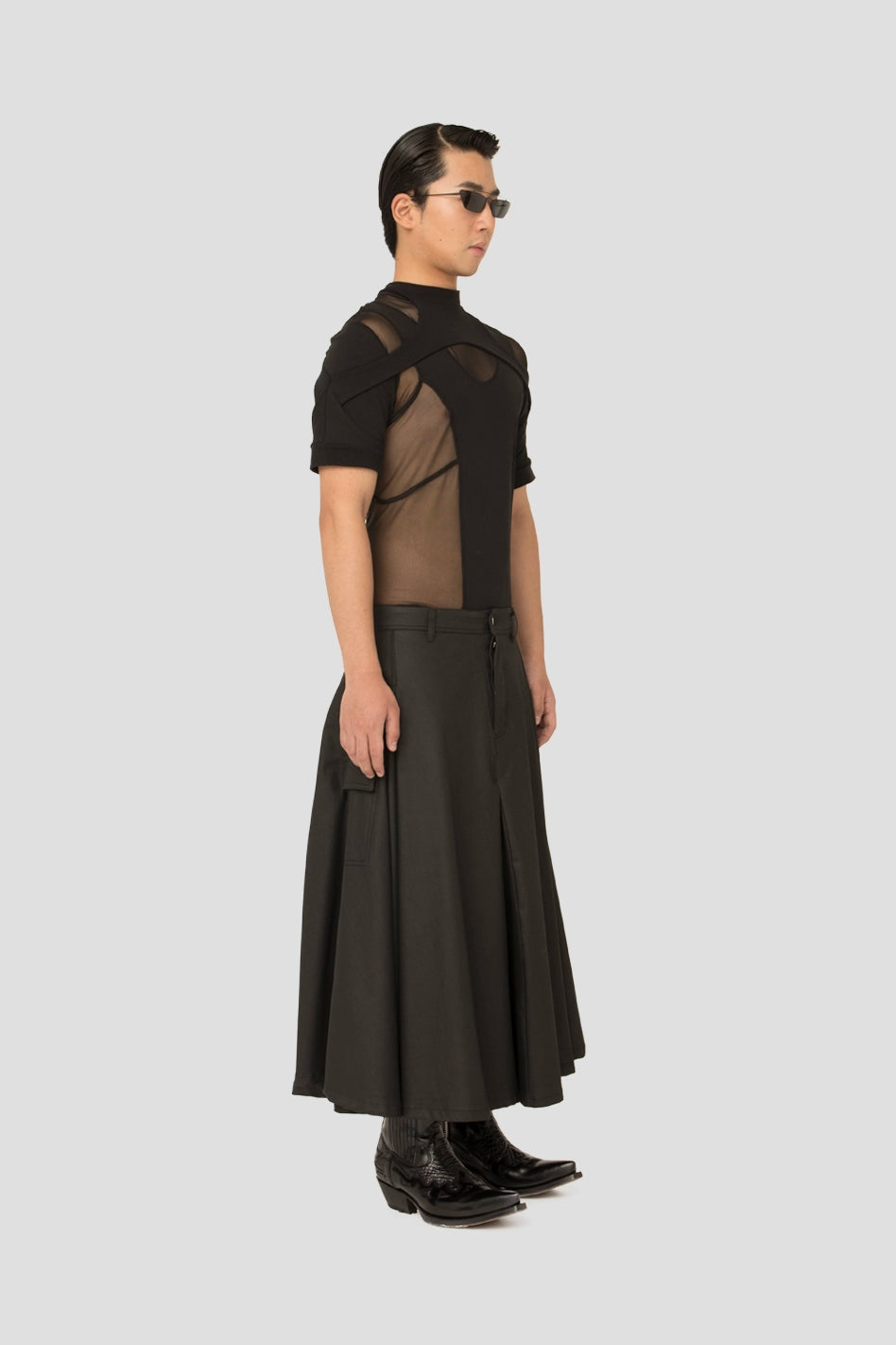 JNORIG Denim Pleated Skirt Black